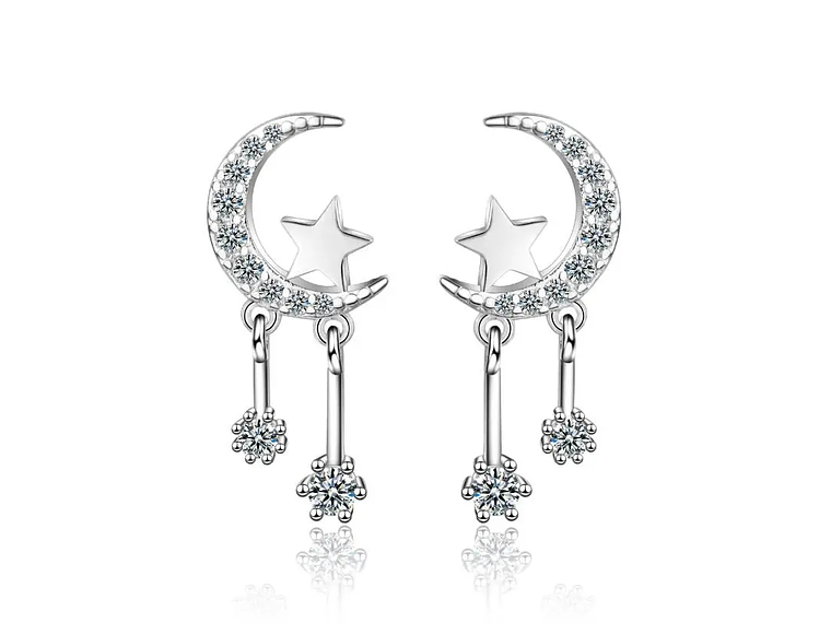 Aros Luna Circones y Estrellas Plateado 1