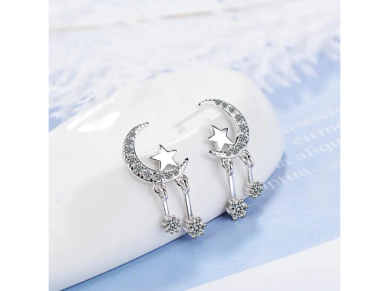 Aros Luna Circones y Estrellas Plateado 2