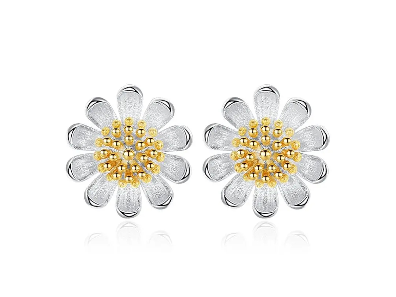 Aros Mini Flor Margarita Plateados 1