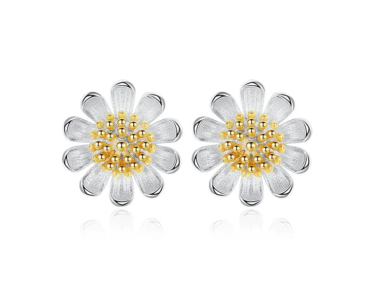 Aros Mini Flor Margarita Plateados 1