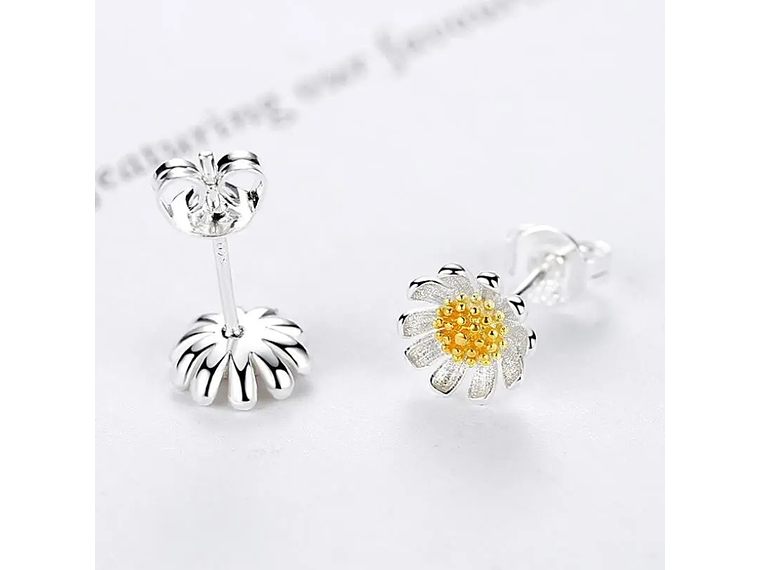 Aros Mini Flor Margarita Plateados 2