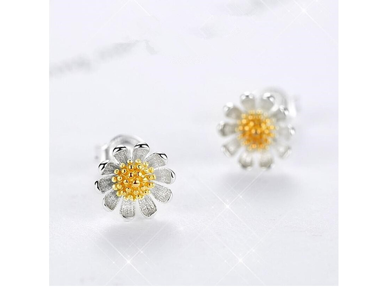 Aros Mini Flor Margarita Plateados 4