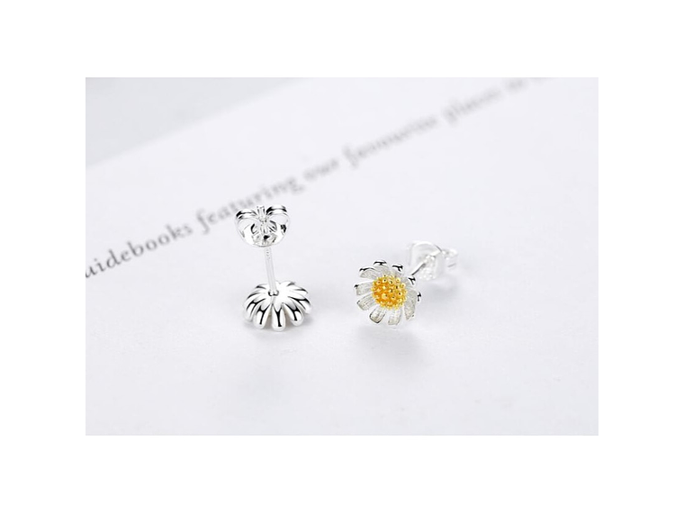 Aros Mini Flor Margarita Plateados 5