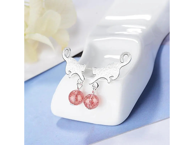 Aros Gatito Jugueton Bolita Rosada 2