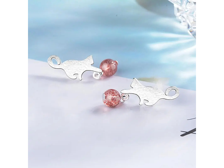 Aros Gatito Jugueton Bolita Rosada 4