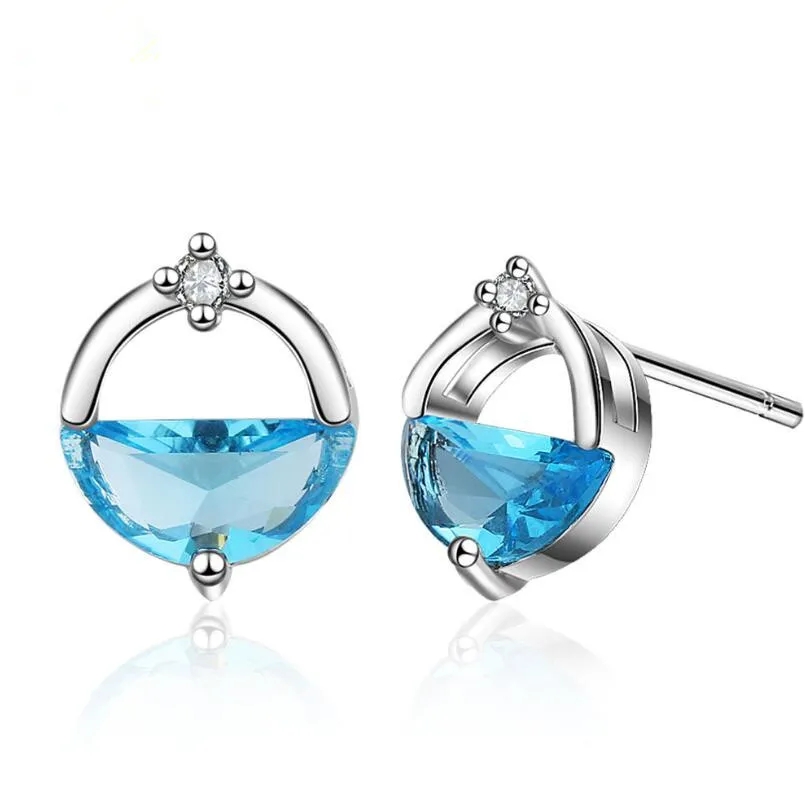 Aros Circular Circon Azul Plateado