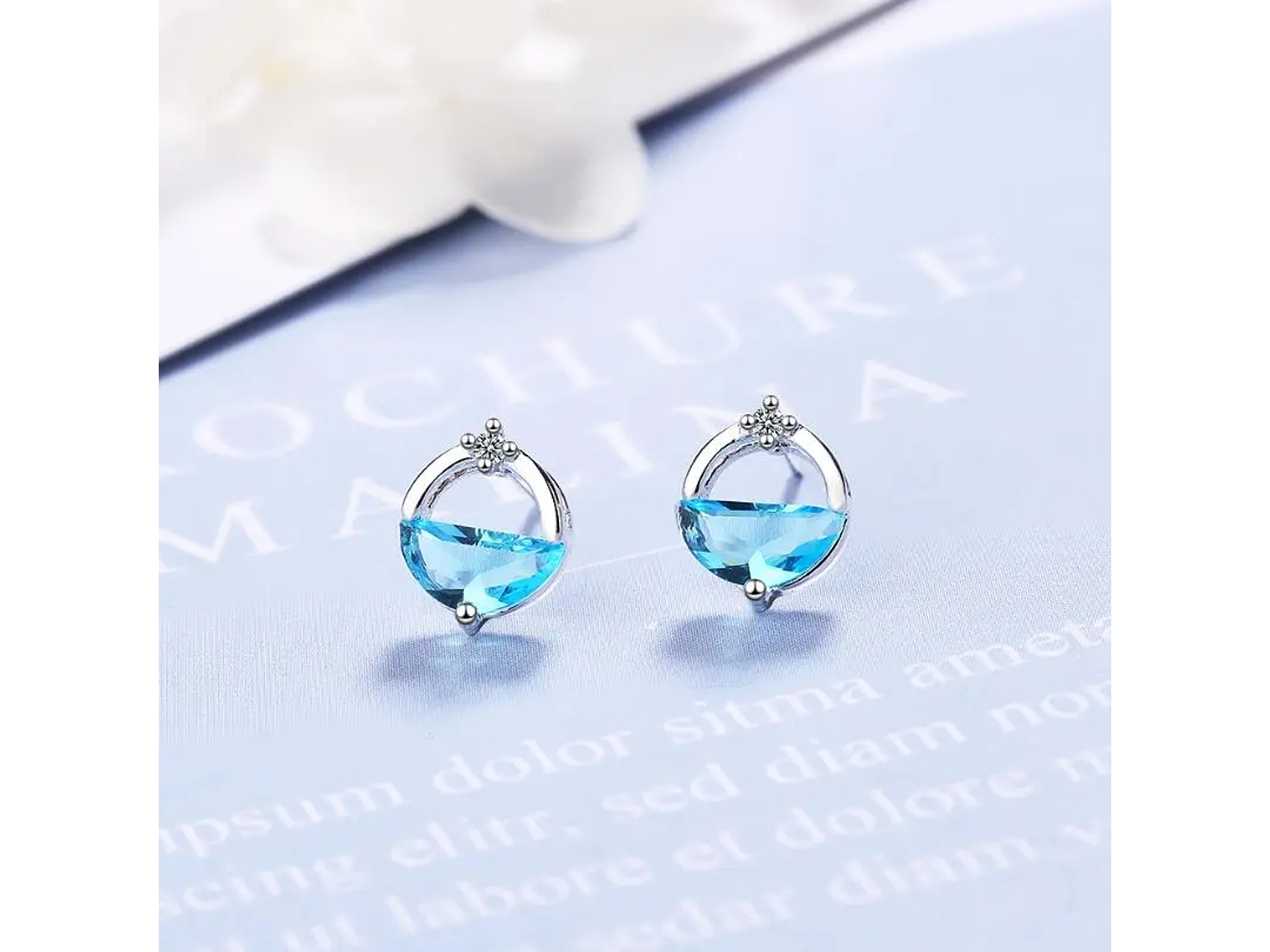 Aros Circular Circon Azul Plateado 4