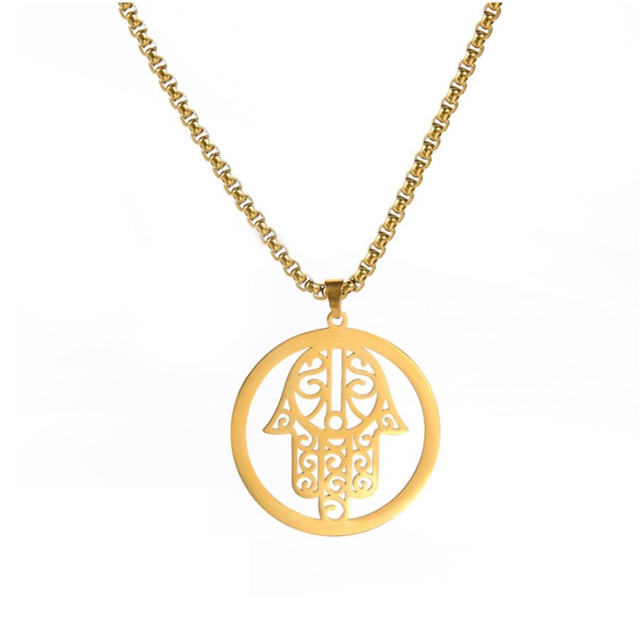 Collar Cabeza Leon Corona King Acero Dorado