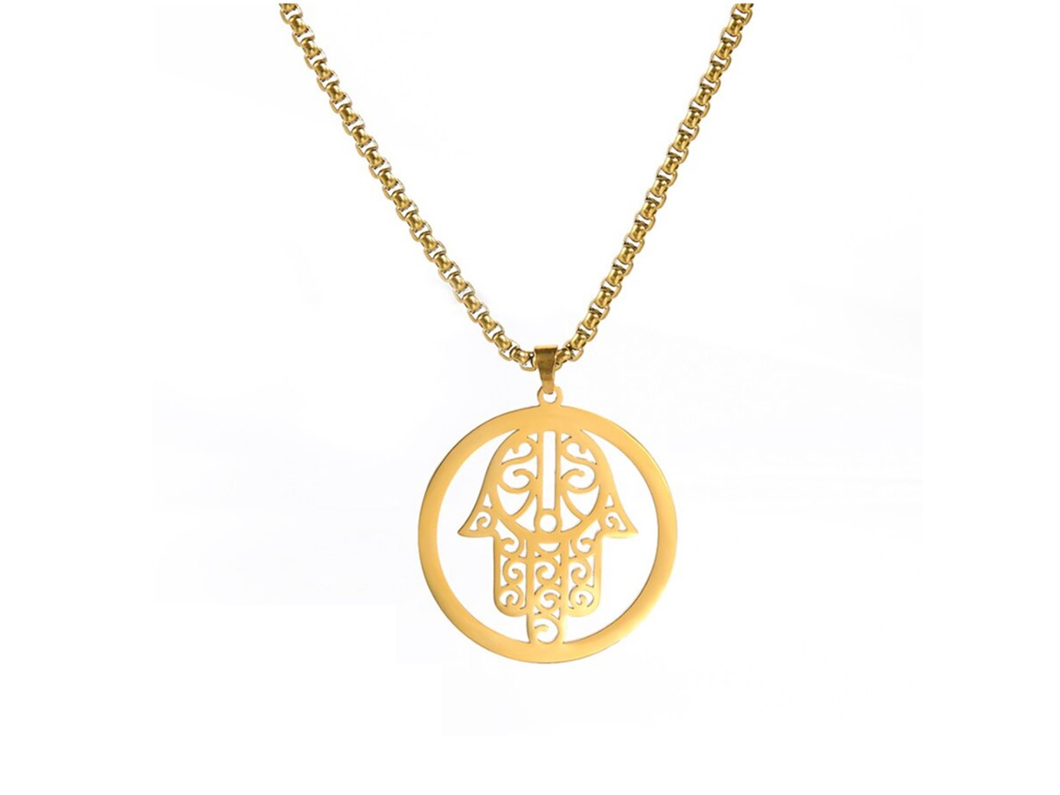 Colgante Collar Mano de Fatima Hamsa Acero Dorado 1
