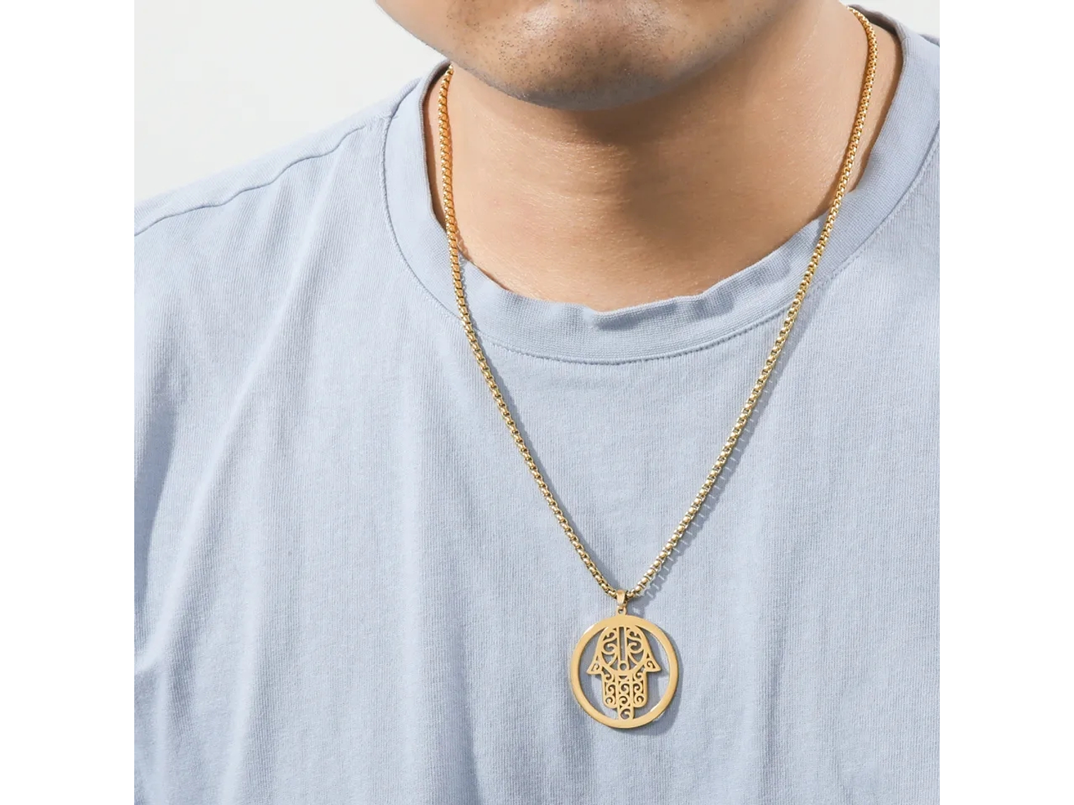 Colgante Collar Mano de Fatima Hamsa Acero Dorado 3