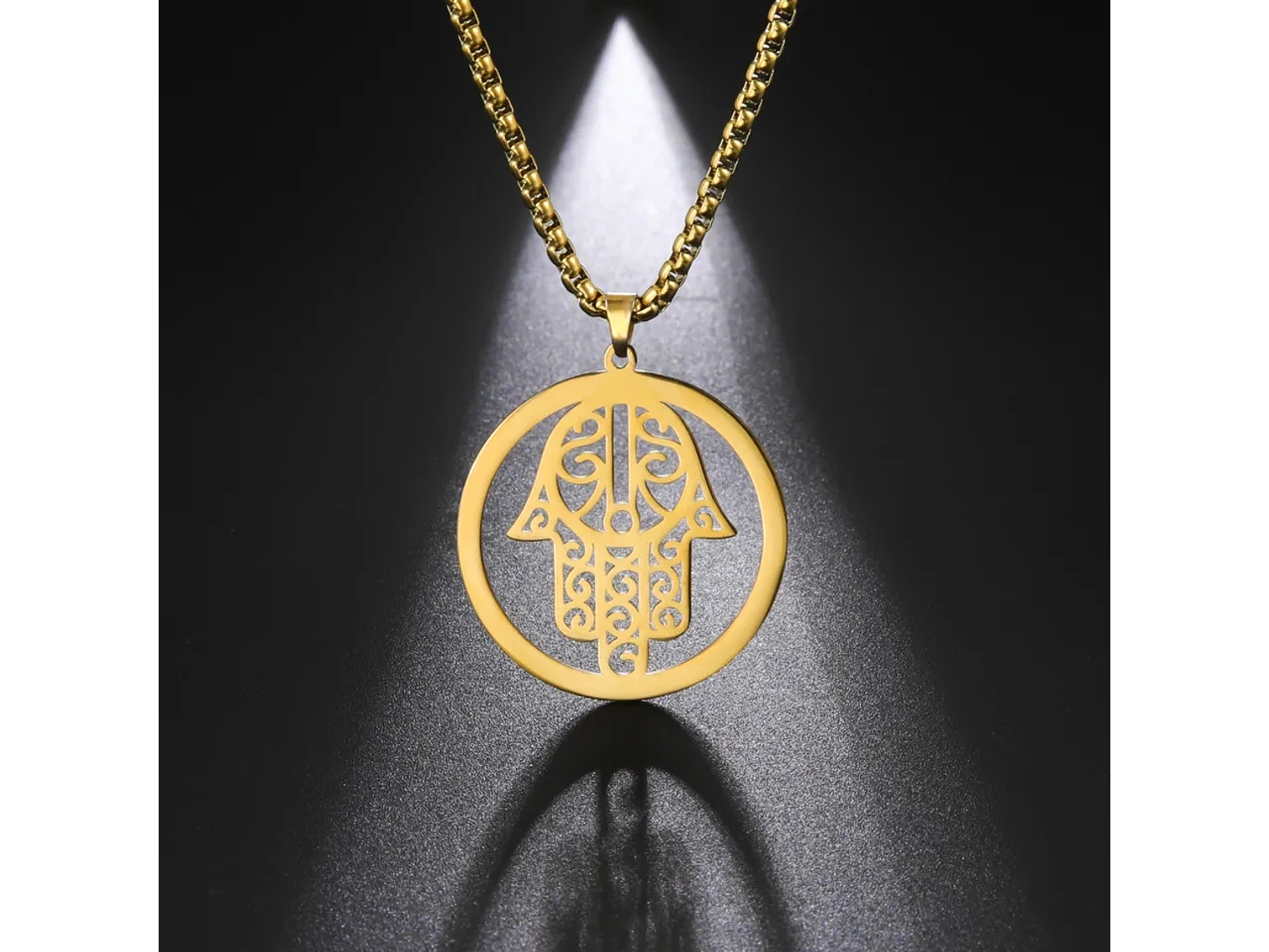 Colgante Collar Mano de Fatima Hamsa Acero Dorado 5