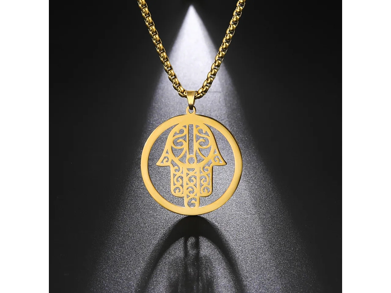 Colgante Collar Mano de Fatima Hamsa Acero Dorado 5