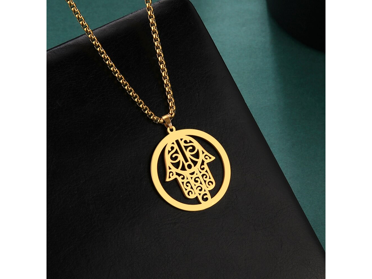 Colgante Collar Mano de Fatima Hamsa Acero Dorado 6