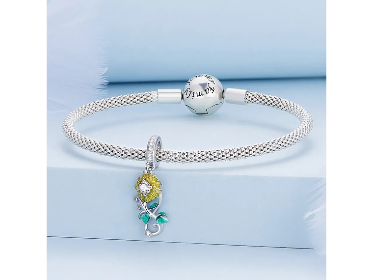 Charm Dije Plata 925 Flor Girasol Infinito  3