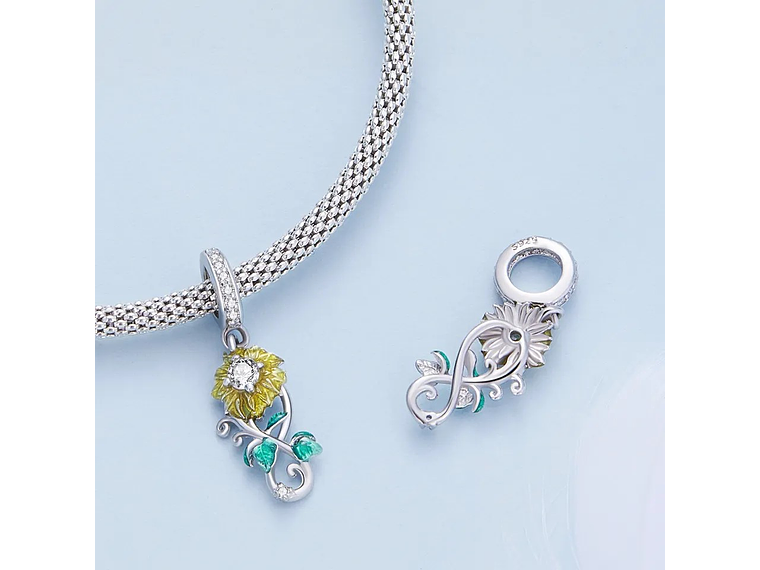 Charm Dije Plata 925 Flor Girasol Infinito  4