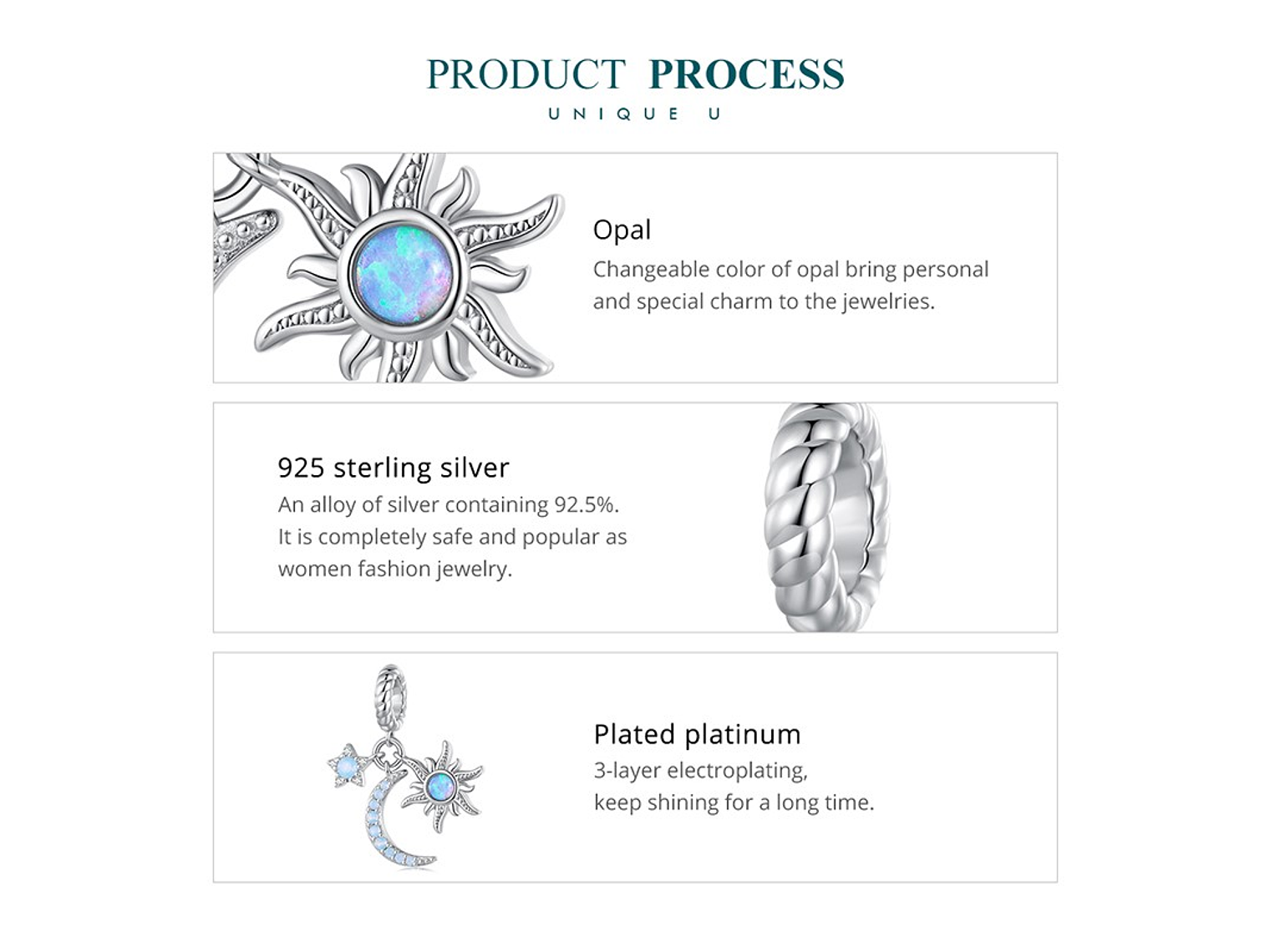 Charm Dije Plata 925 Luna Estrella y Sol 6