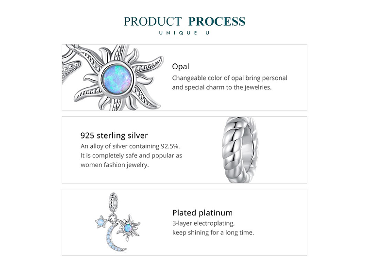 Charm Dije Plata 925 Luna Estrella y Sol 6