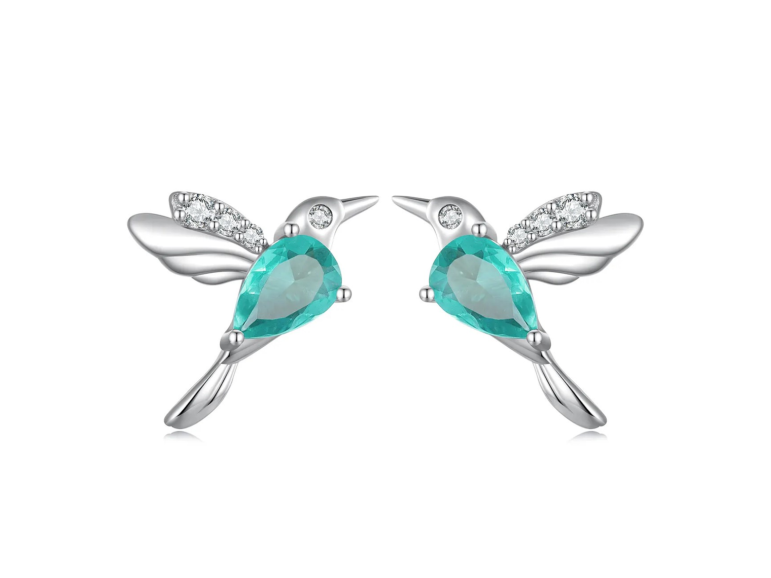 Aros Plata 925 Colibri Pajaro Verde Hummingbird 1
