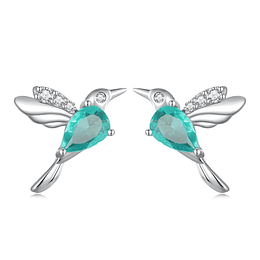 Aros Plata 925 Colibri Pajaro Verde Hummingbird