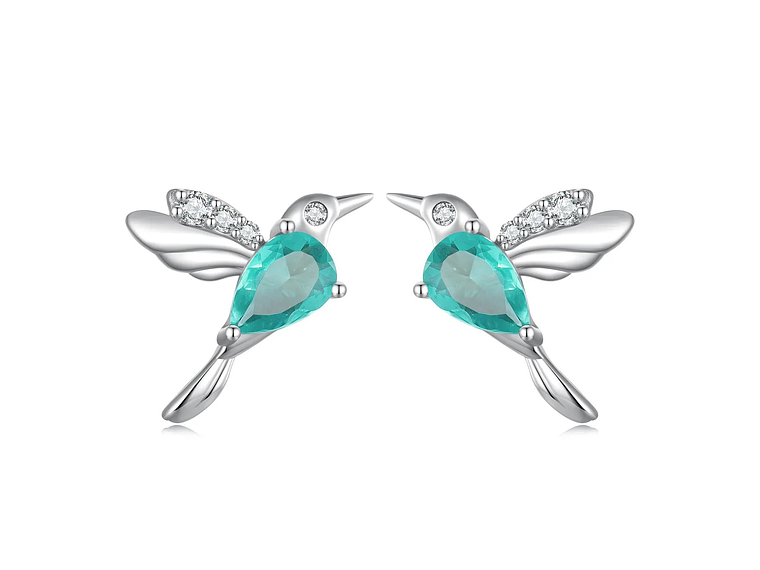 Aros Plata 925 Colibri Pajaro Verde Hummingbird 1