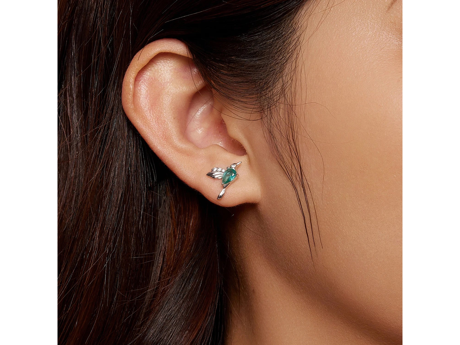 Aros Plata 925 Colibri Pajaro Verde Hummingbird 3