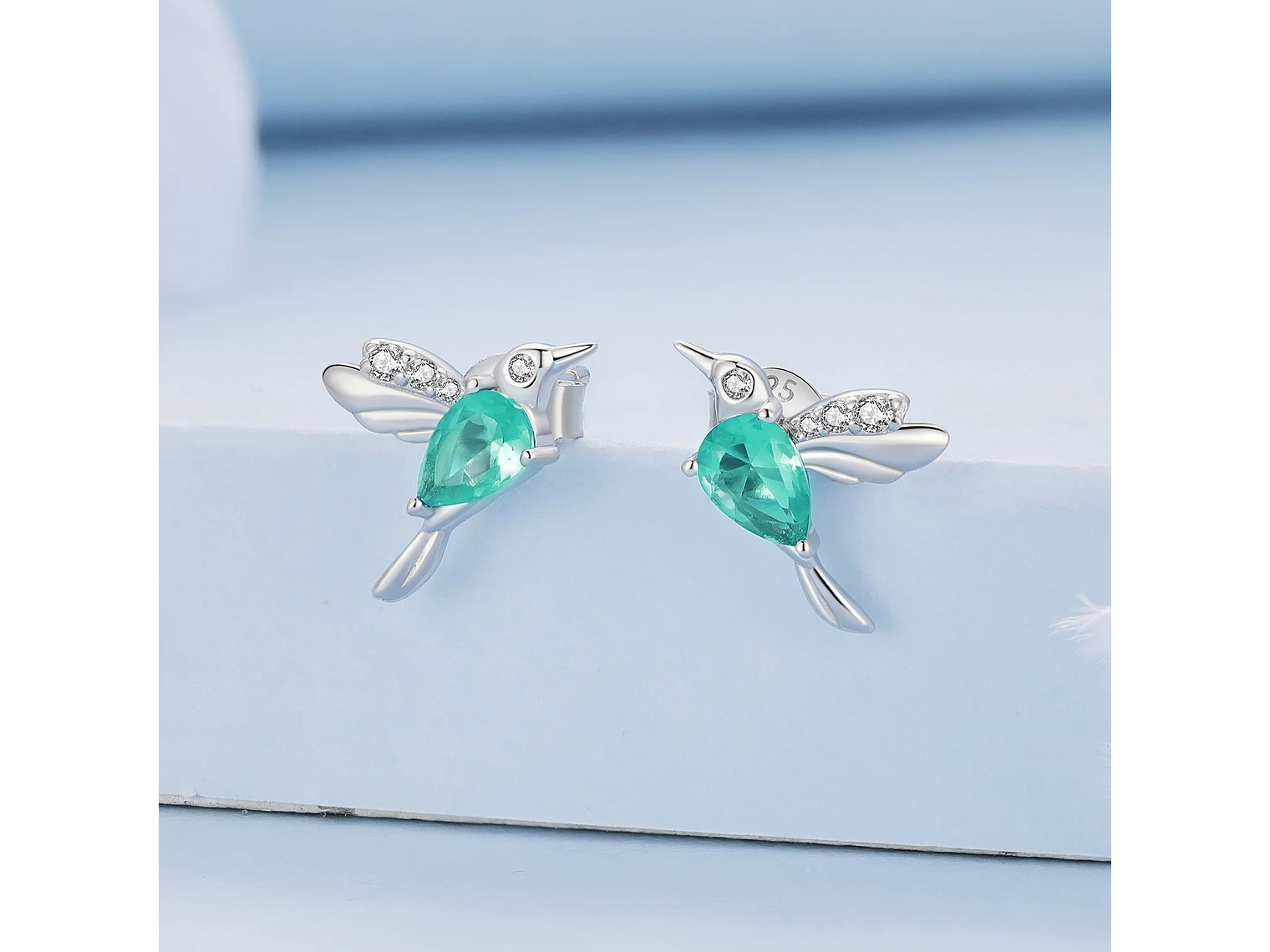 Aros Plata 925 Colibri Pajaro Verde Hummingbird 5