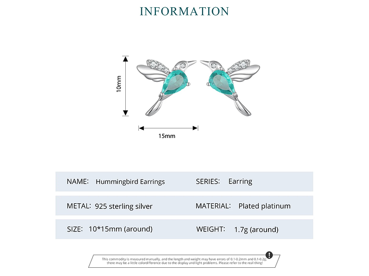 Aros Plata 925 Colibri Pajaro Verde Hummingbird 7