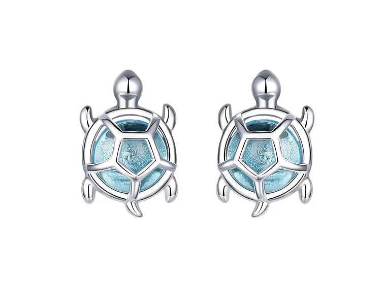 Aros Plata 925 Tortuga Marina Celeste 1