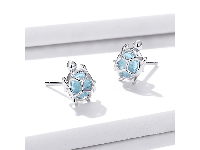 Aros Plata 925 Tortuga Marina Celeste 2