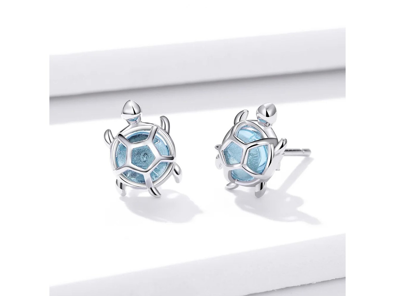 Aros Plata 925 Tortuga Marina Celeste 3