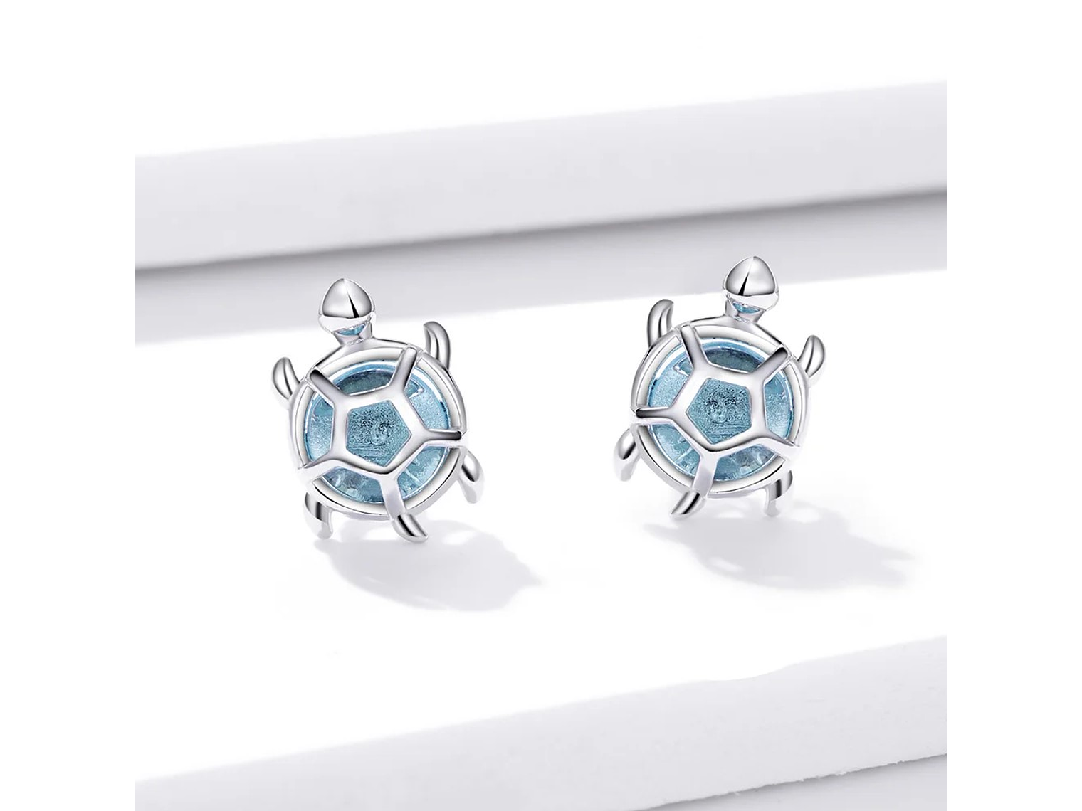 Aros Plata 925 Tortuga Marina Celeste 4