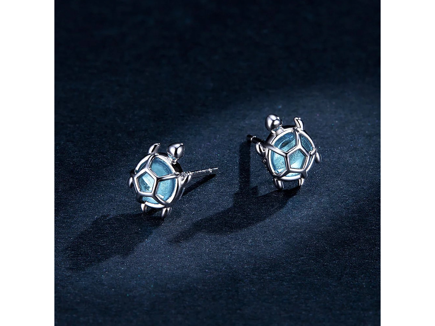 Aros Plata 925 Tortuga Marina Celeste 5