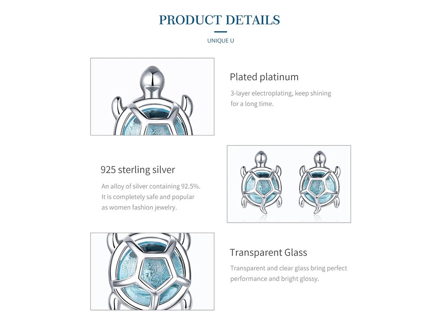 Aros Plata 925 Tortuga Marina Celeste 8