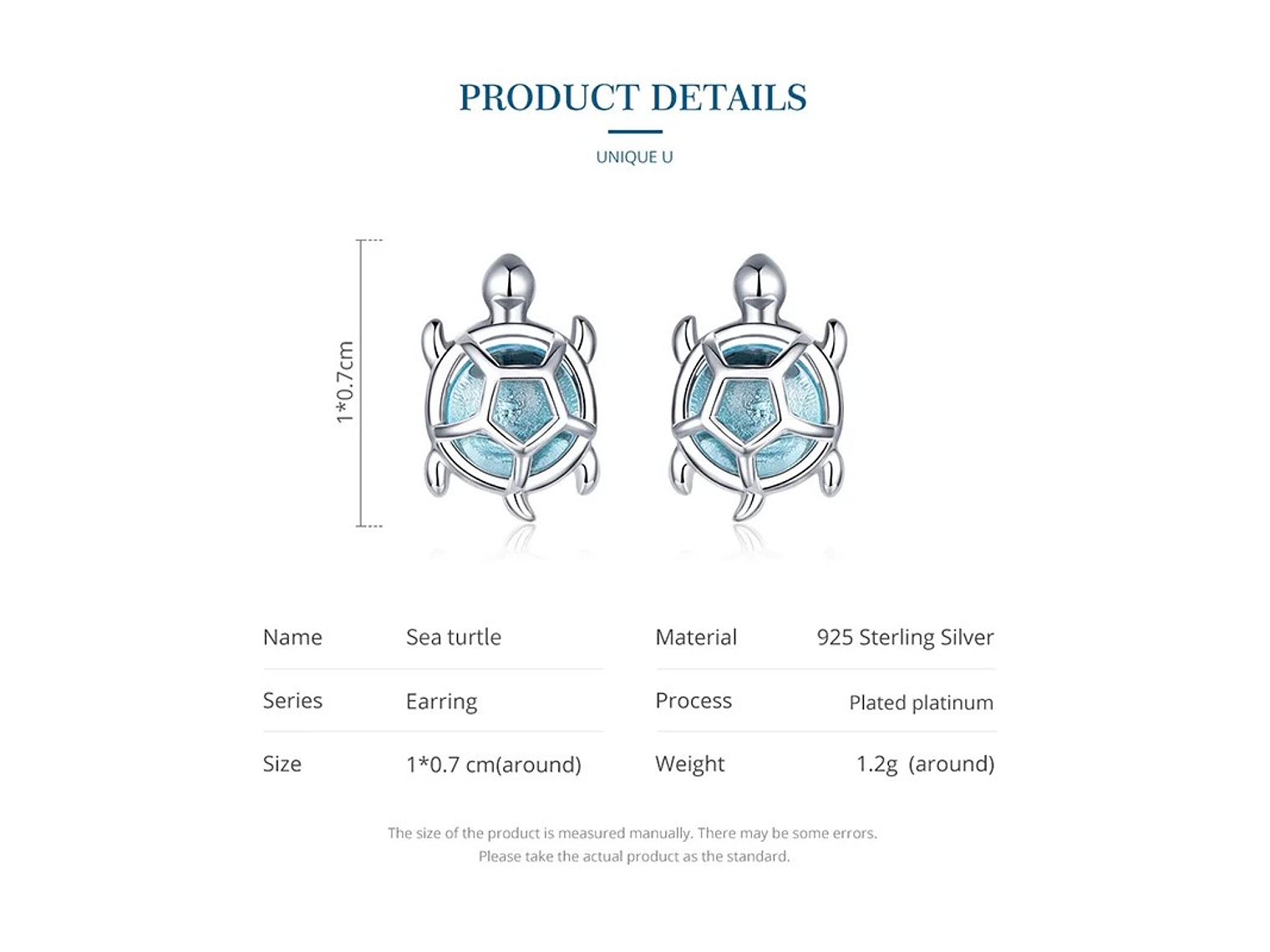 Aros Plata 925 Tortuga Marina Celeste 9