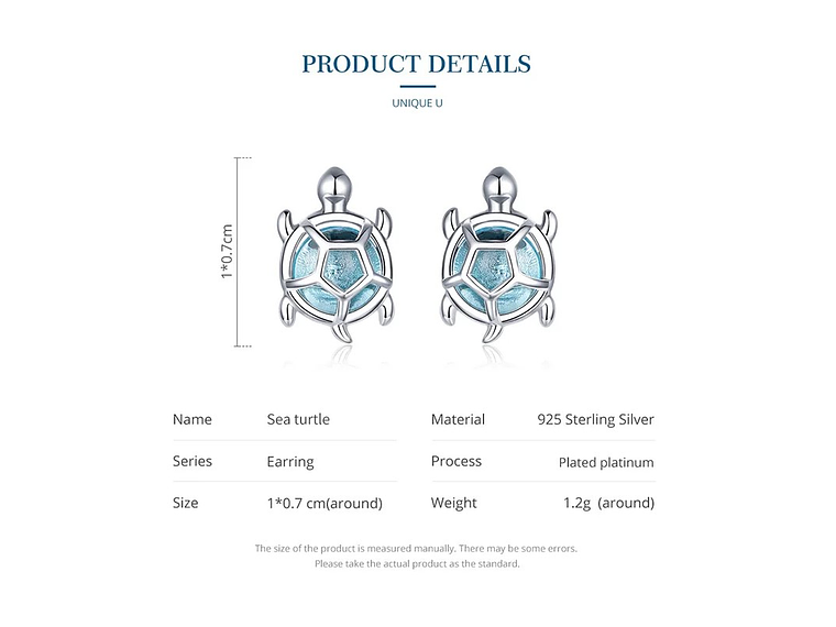 Aros Plata 925 Tortuga Marina Celeste 9