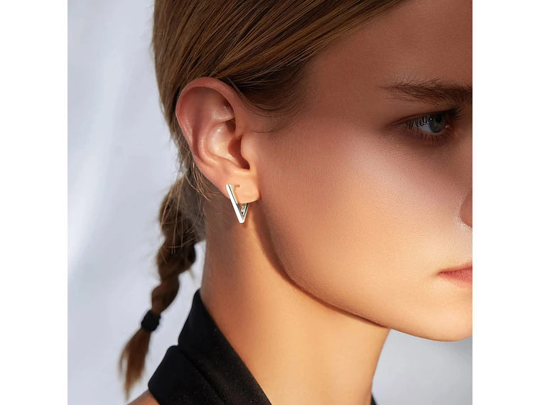 Aros Plata 925 Argolla Triangulo Plateado 2