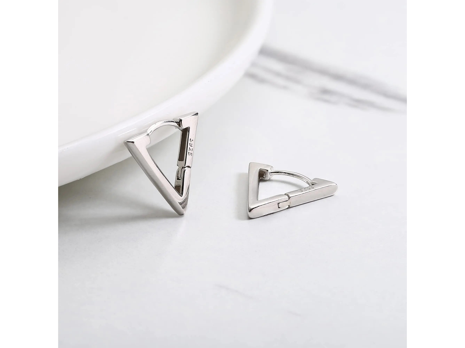 Aros Plata 925 Argolla Triangulo Plateado 3