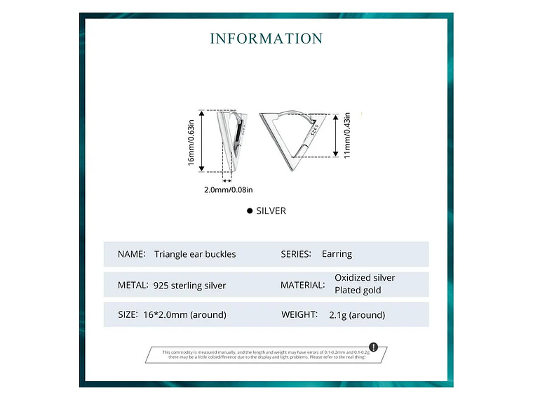 Aros Plata 925 Argolla Triangulo Plateado 6