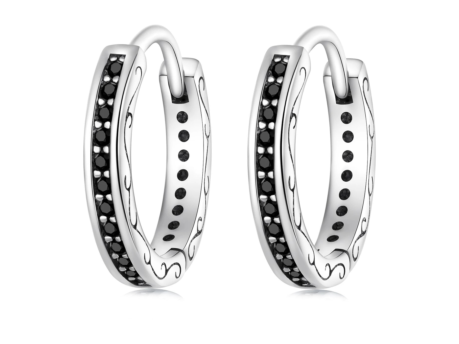 Aros Plata 925 Argollas Huggies Circones Negros 1