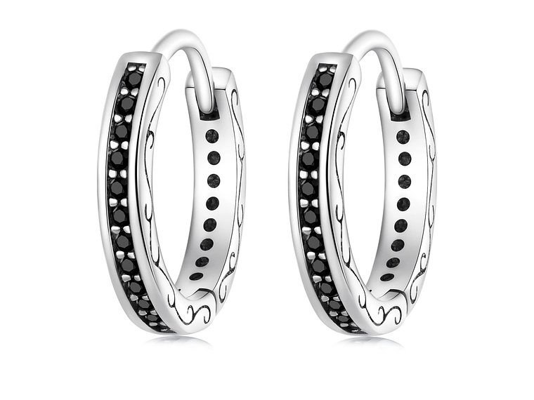 Aros Plata 925 Argollas Huggies Circones Negros 1