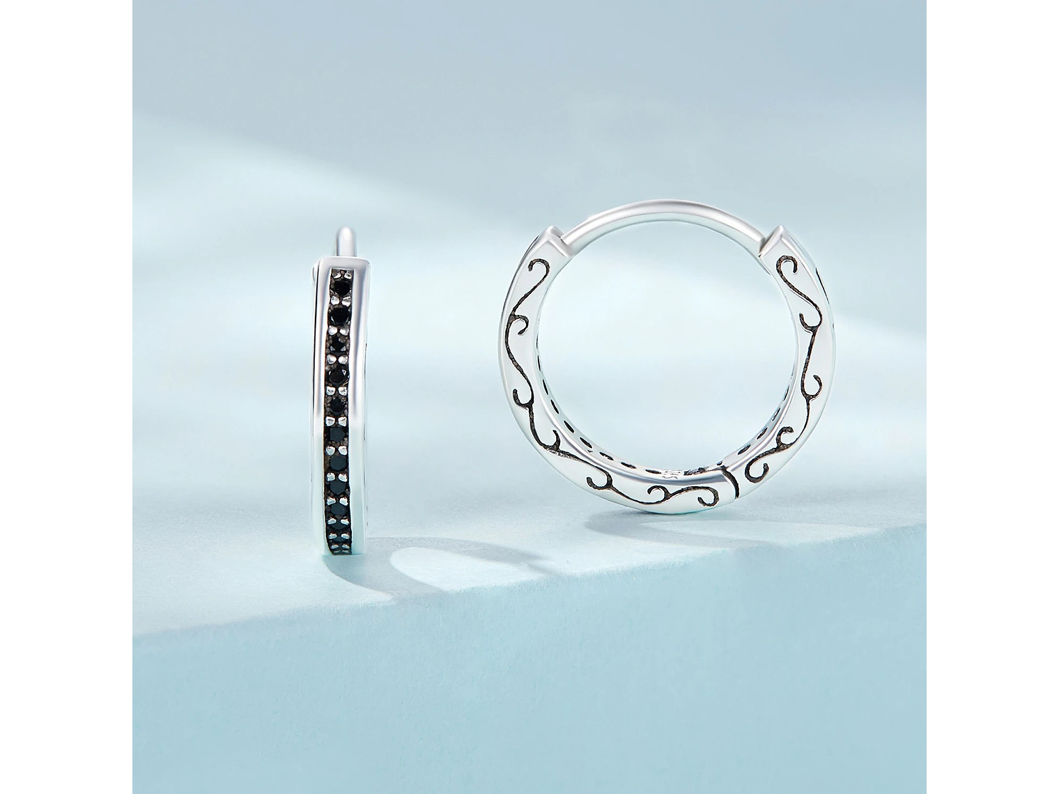 Aros Plata 925 Argollas Huggies Circones Negros 3