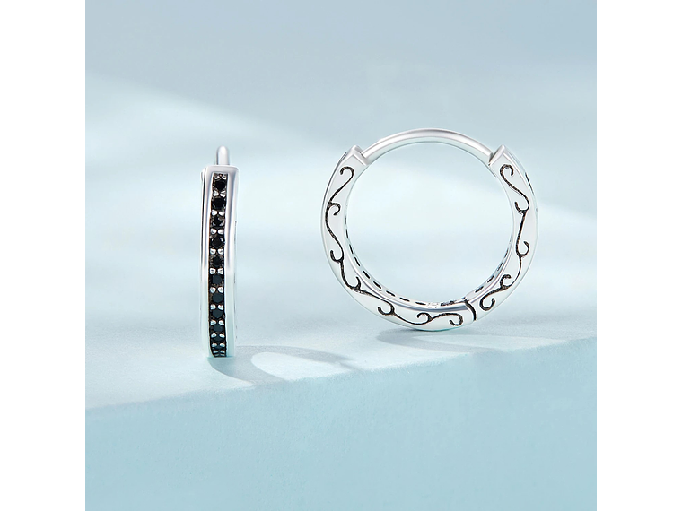 Aros Plata 925 Argollas Huggies Circones Negros 3