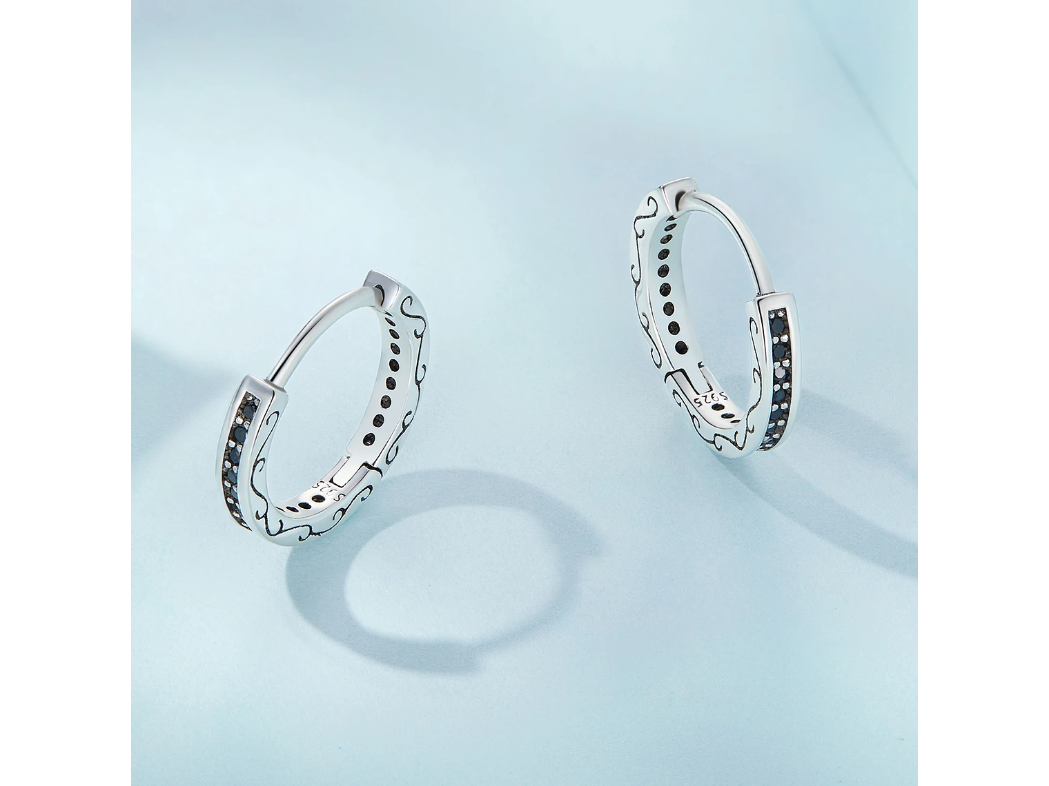 Aros Plata 925 Argollas Huggies Circones Negros 4