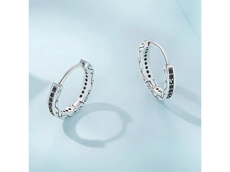 Aros Plata 925 Argollas Huggies Circones Negros 4