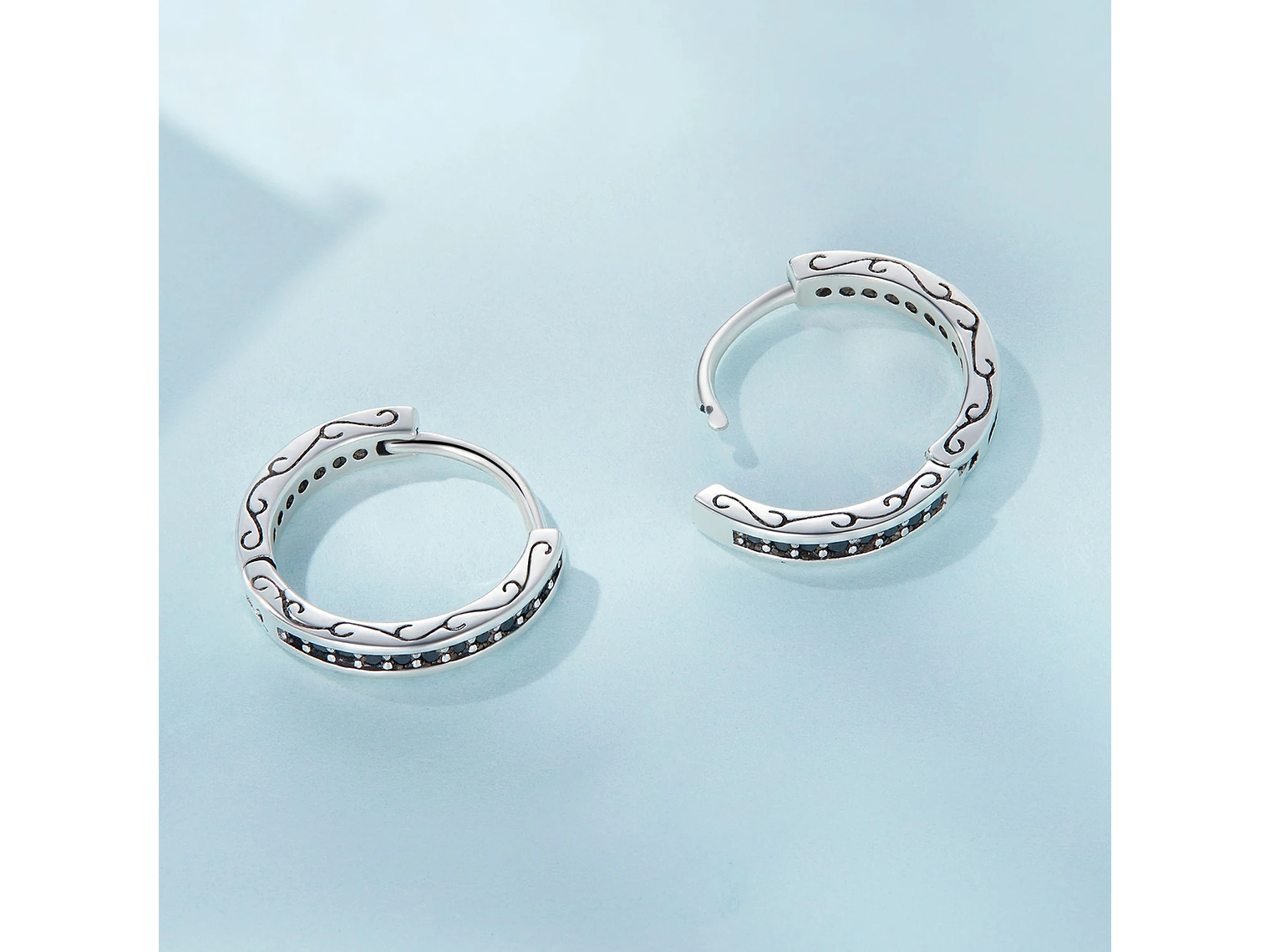 Aros Plata 925 Argollas Huggies Circones Negros 5