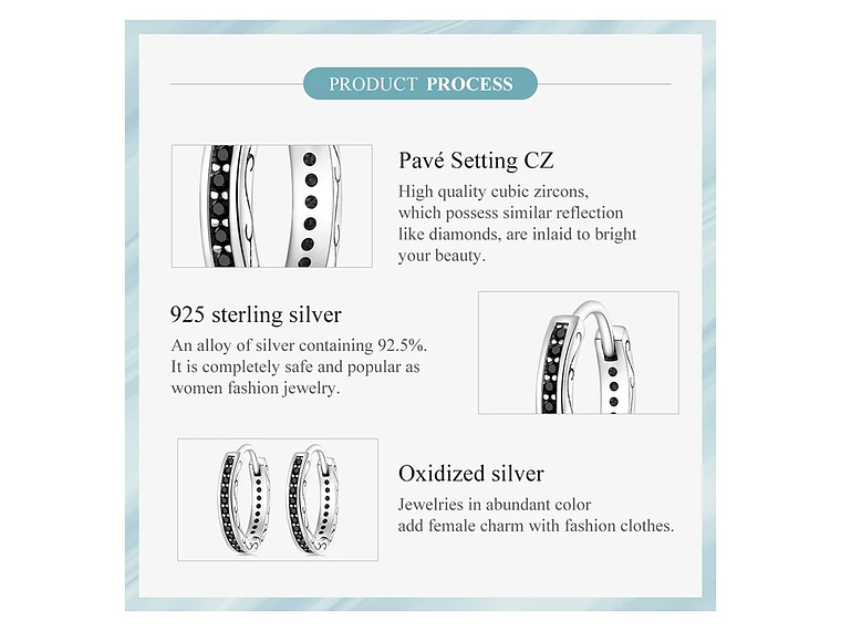 Aros Plata 925 Argollas Huggies Circones Negros 7