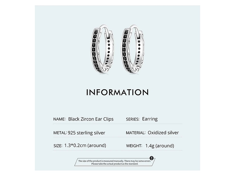 Aros Plata 925 Argollas Huggies Circones Negros 8