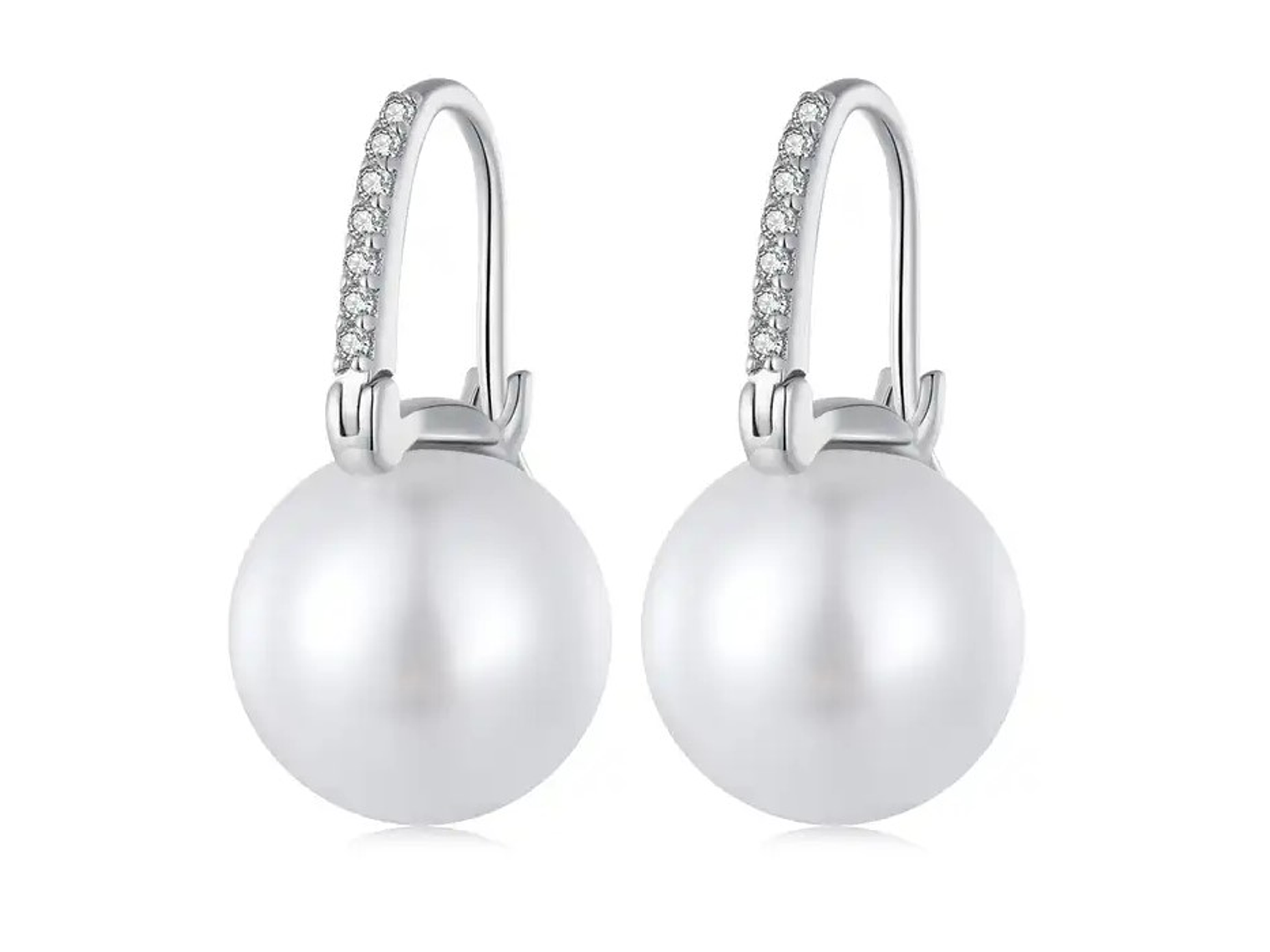 Aros Plata 925 Perla Colgante Blanca 1