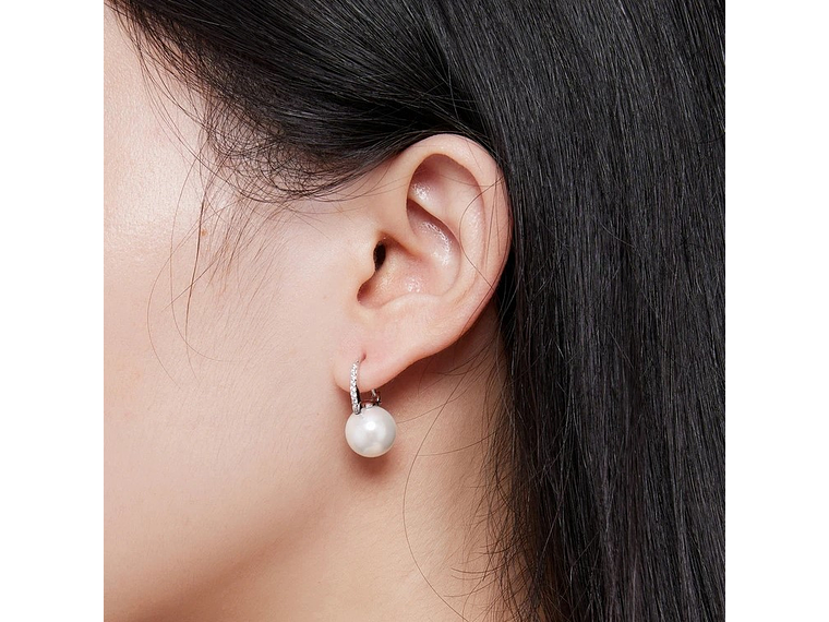 Aros Plata 925 Perla Colgante Blanca 2
