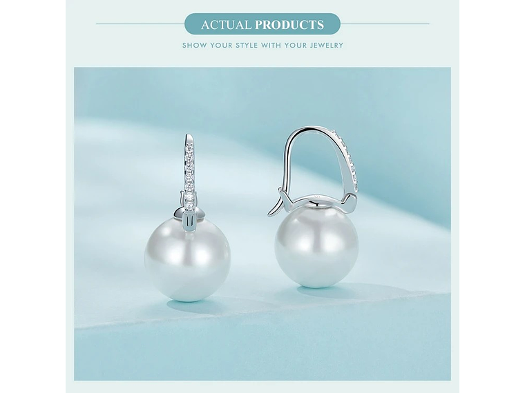 Aros Plata 925 Perla Colgante Blanca 3